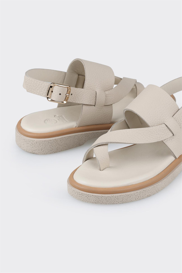 Bej deri kadın sandalet - Elle Shoes