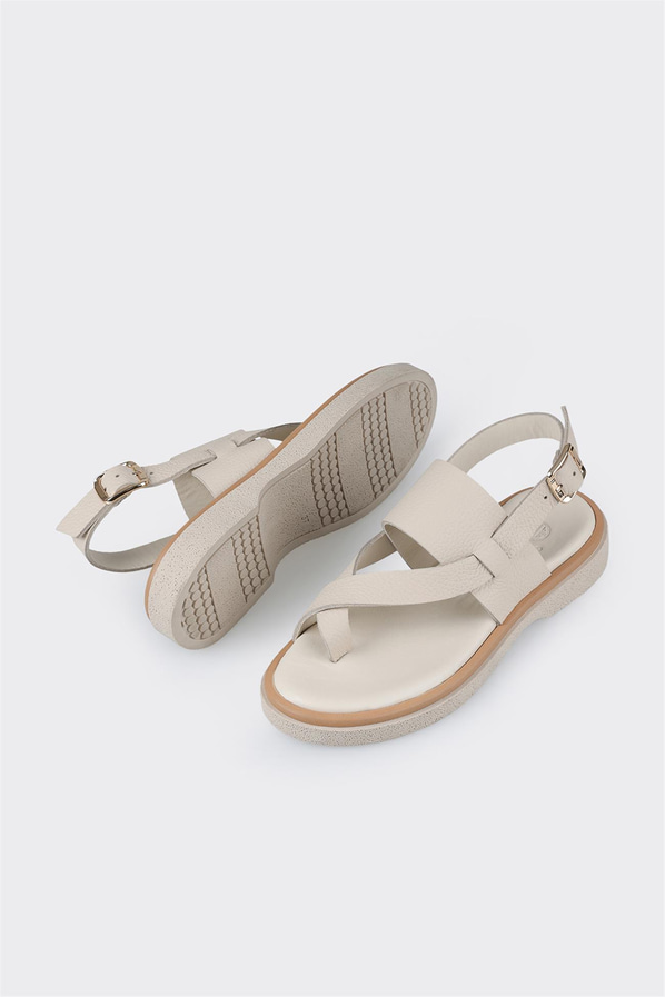 Bej deri kadın sandalet - Elle Shoes