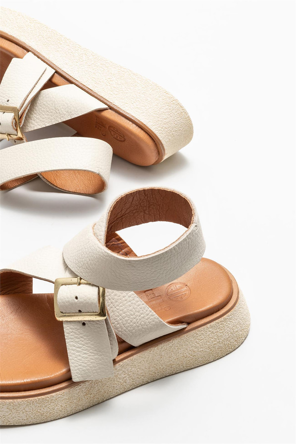 Bej deri kadın sandalet - Elle Shoes