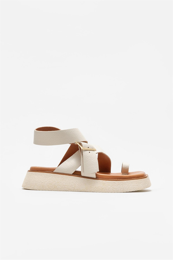 Bej deri kadın sandalet - Elle Shoes