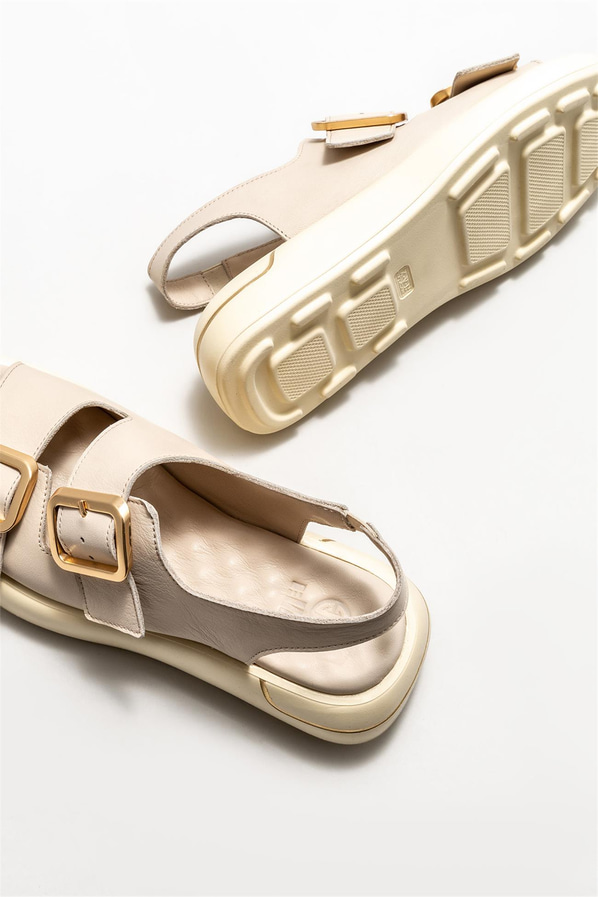 Bej deri kadın sandalet - Elle Shoes
