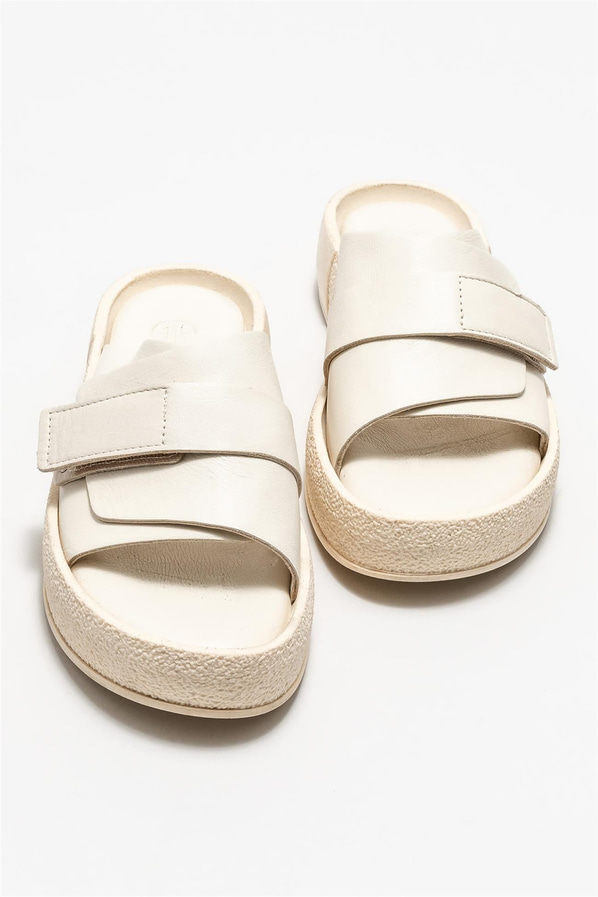 Bej deri kadın terlik - Elle Shoes