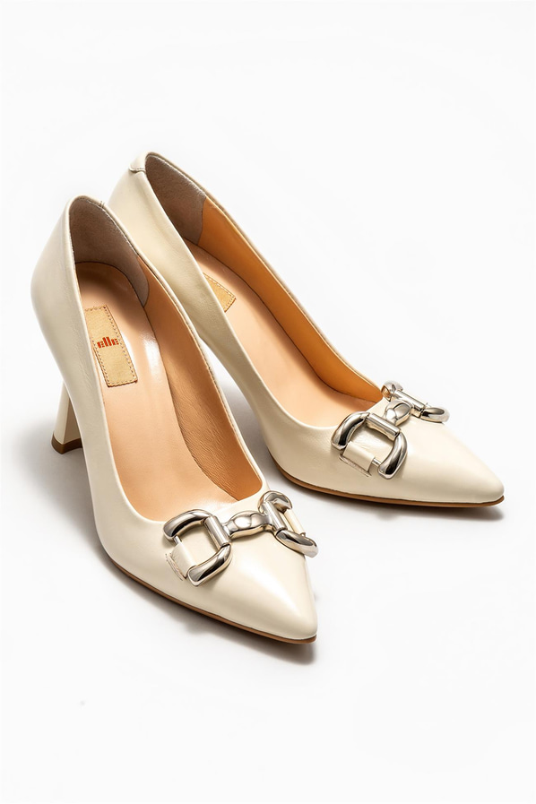 Bej deri kadın stiletto - Elle Shoes