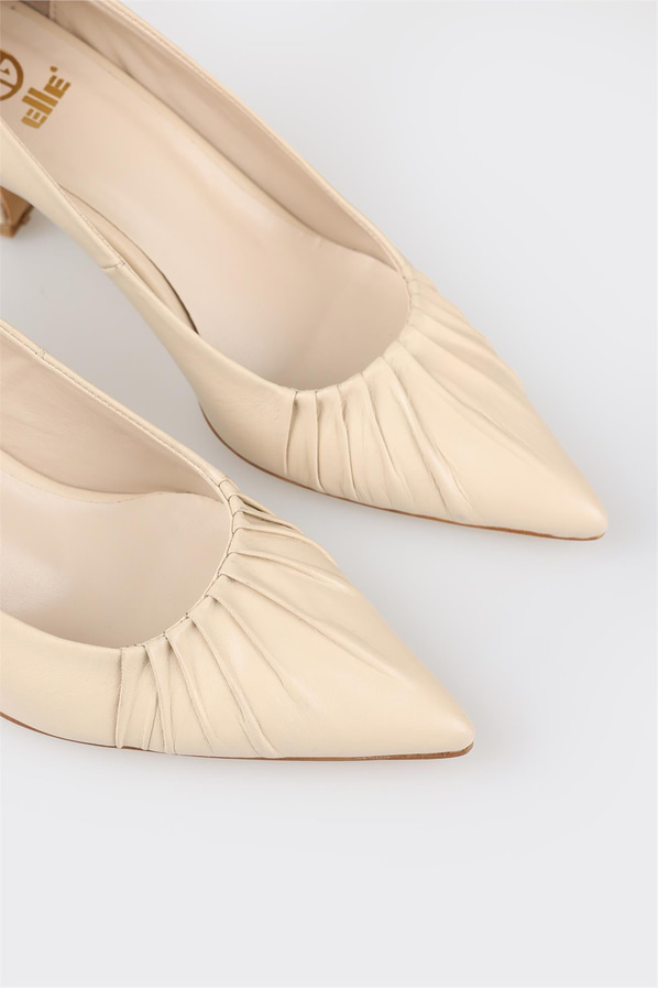 Bej deri kadın stiletto - Elle Shoes