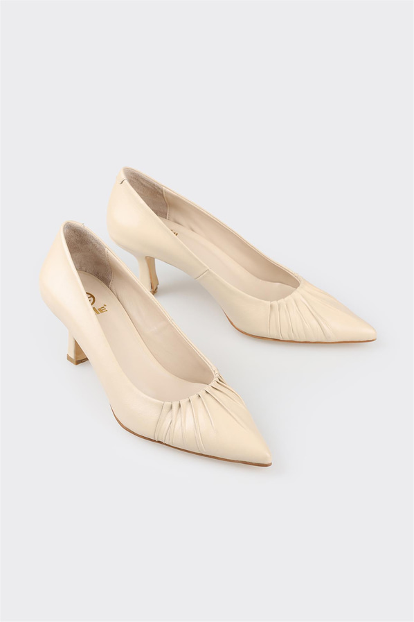 Bej deri kadın stiletto - Elle Shoes