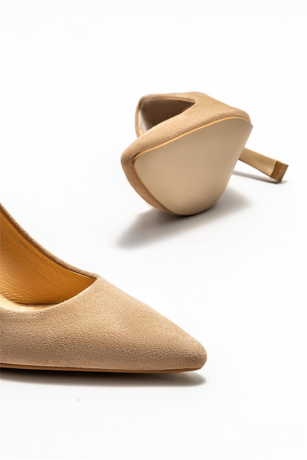 Bej deri kadın stiletto - Elle Shoes
