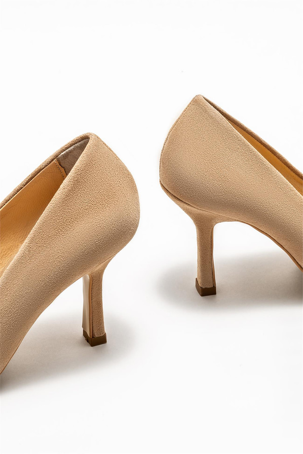 Bej deri kadın stiletto - Elle Shoes