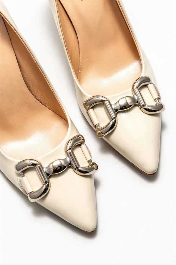 Bej deri kadın stiletto - Elle Shoes