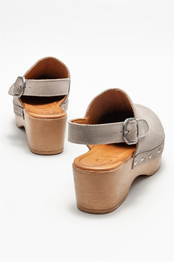 Bej deri kadın düz terlik - Elle Shoes