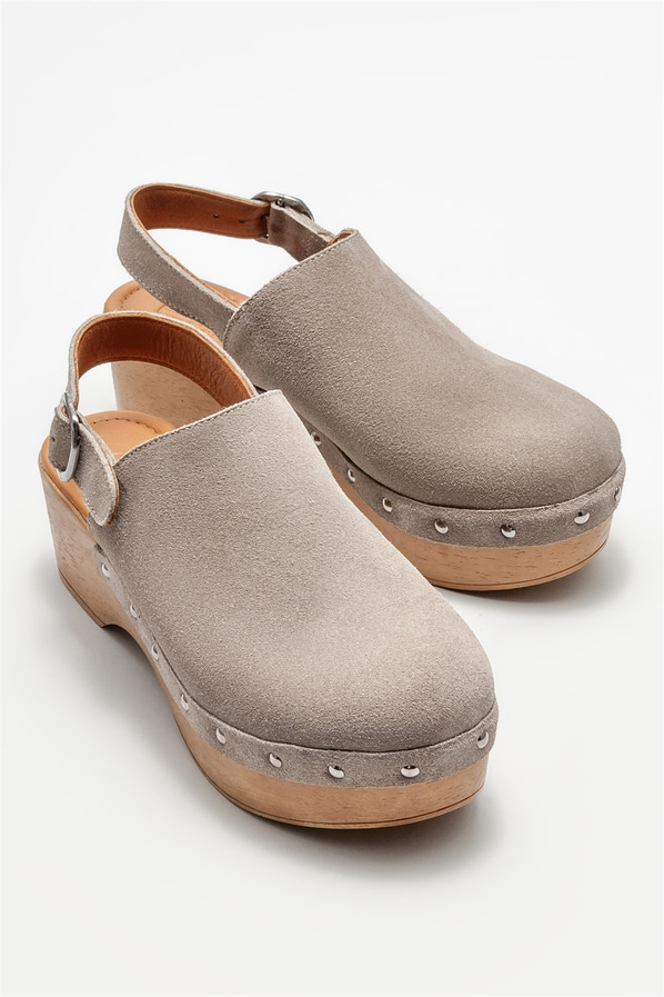 Bej deri kadın düz terlik - Elle Shoes