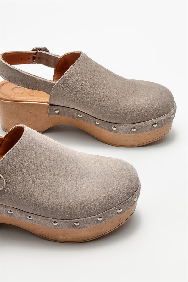 Bej deri kadın düz terlik - Elle Shoes