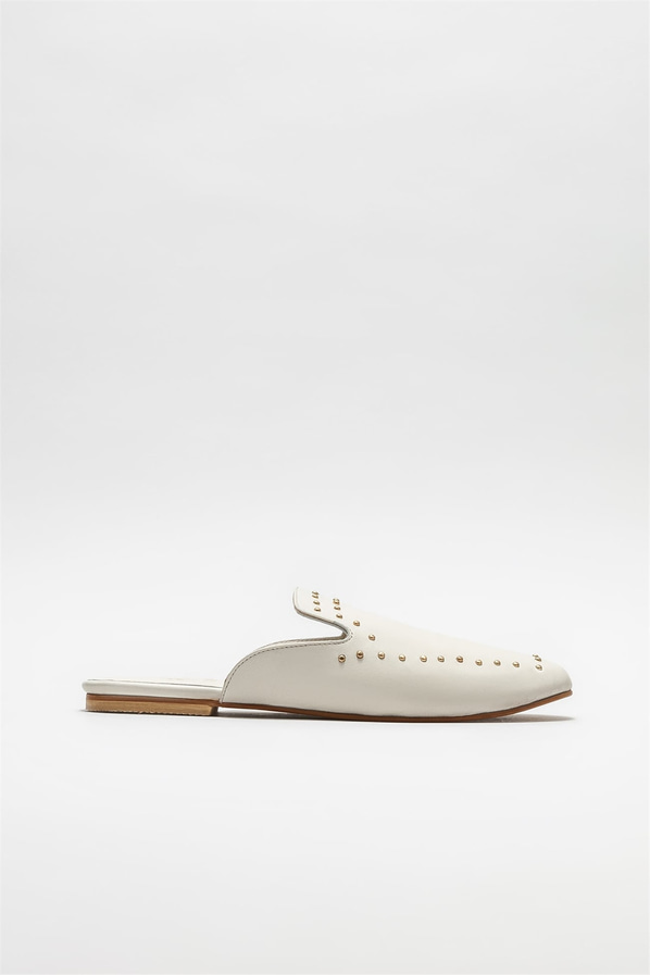 Bej deri kadın düz terlik - Elle Shoes