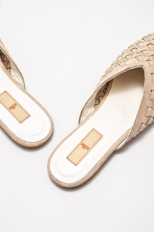 Bej deri kadın düz terlik - Elle Shoes