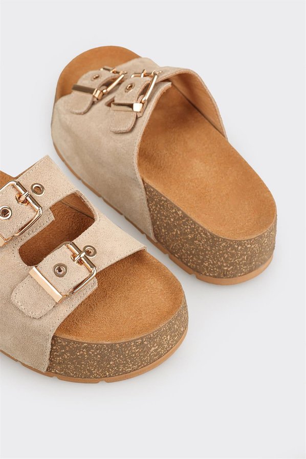 Bej deri kadın terlik, ofis stili için - Elle Shoes