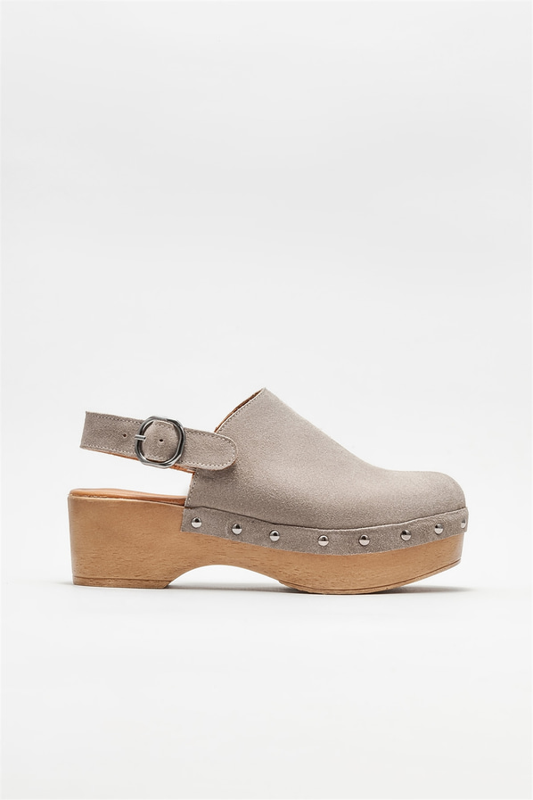 Bej deri kadın düz terlik - Elle Shoes