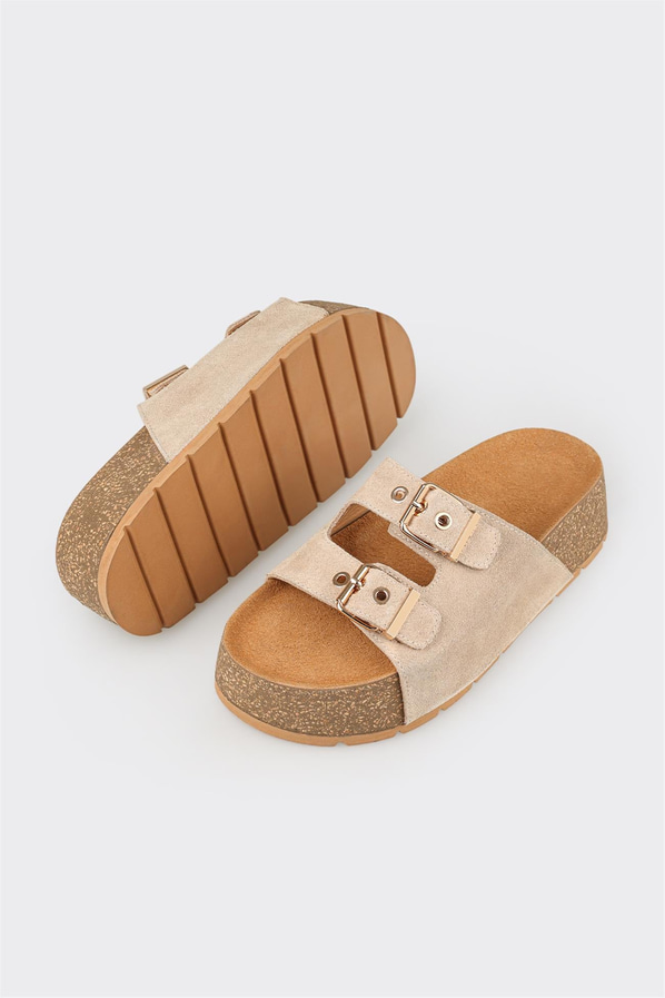 Bej deri kadın terlik, ofis stili için - Elle Shoes