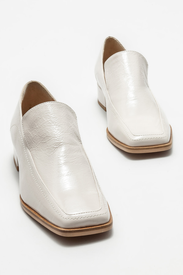 Bej deri topuklu kadın ayakkabı - Elle Shoes