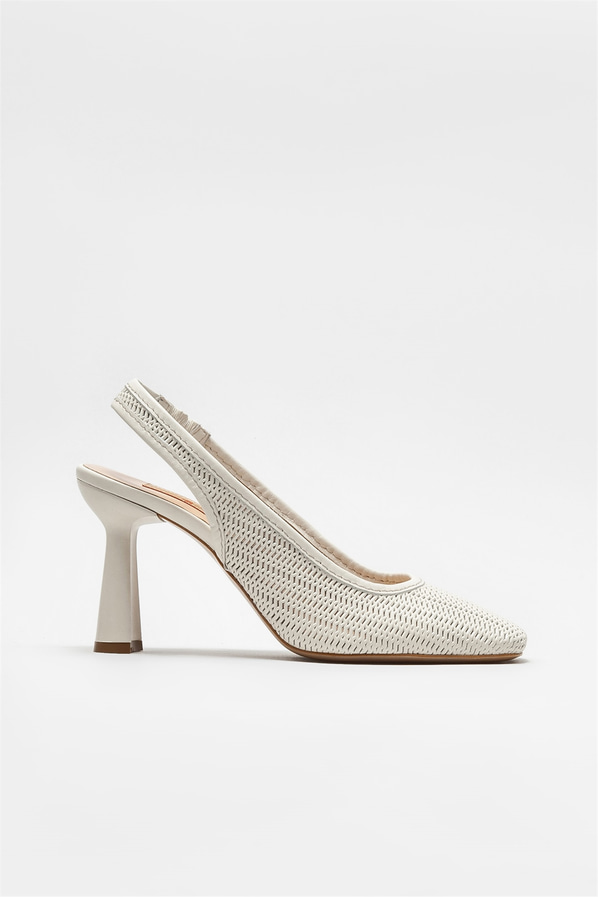 Bej deri topuklu kadın ayakkabı - Elle Shoes