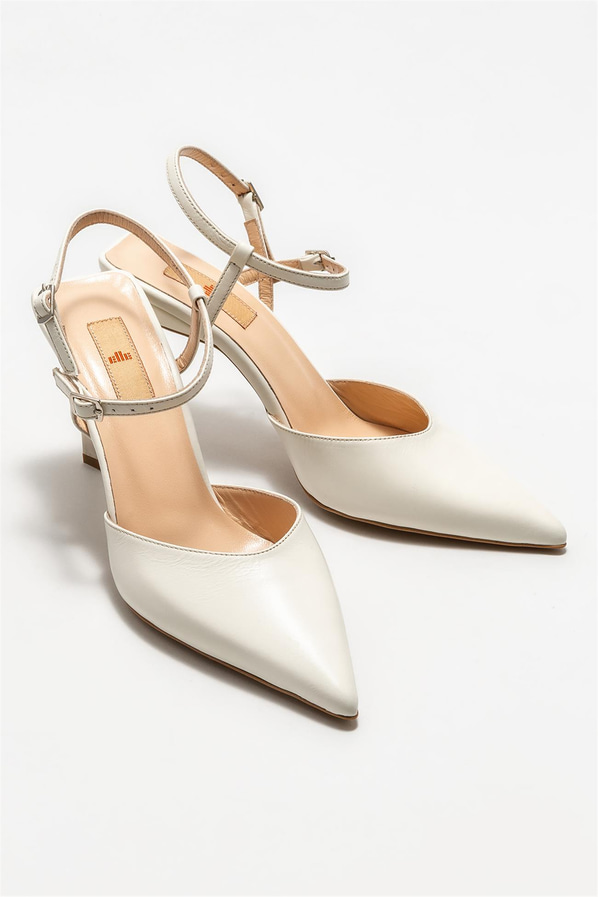 Bej deri topuklu kadın ayakkabı - Elle Shoes