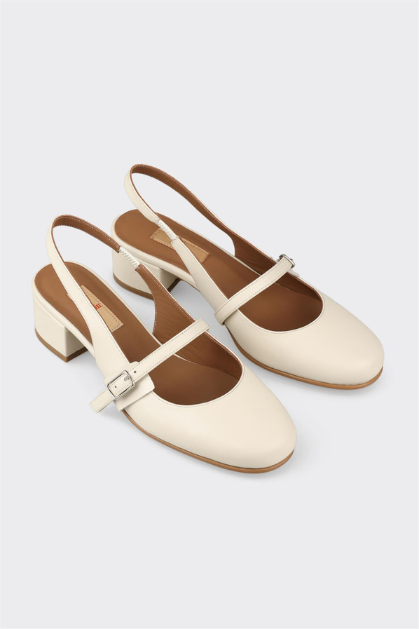 Bej deri topuklu kadın ayakkabı - Elle Shoes