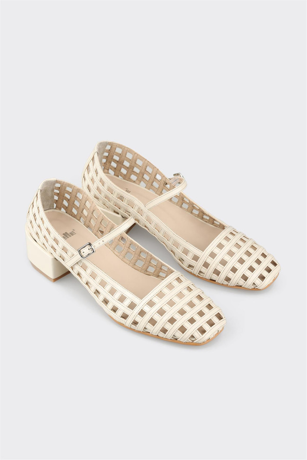 Bej deri topuklu kadın ayakkabı - Elle Shoes