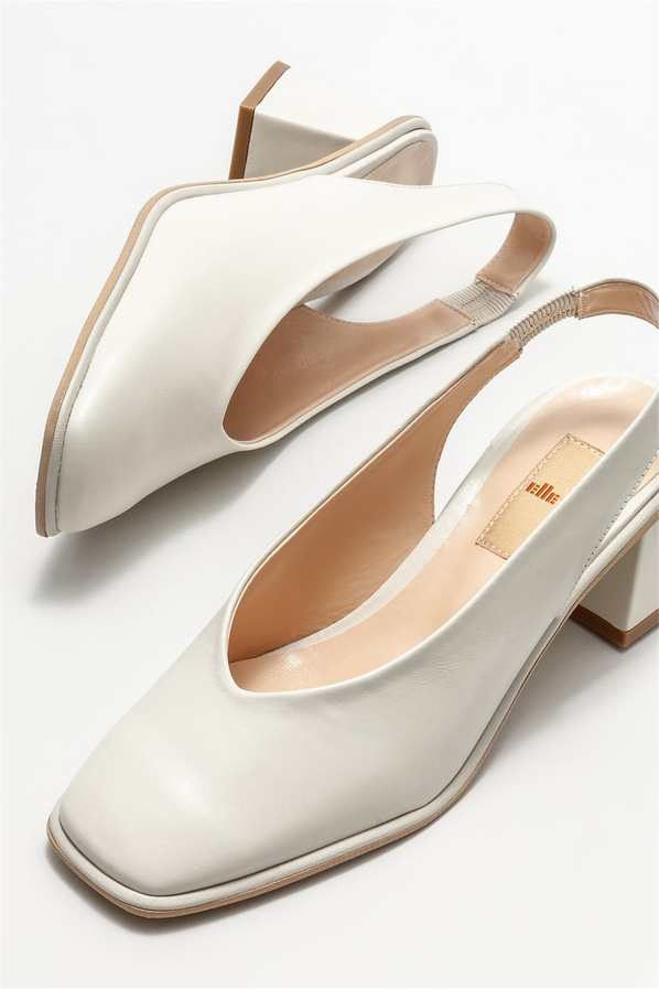 Bej deri topuklu kadın ayakkabı - Elle Shoes