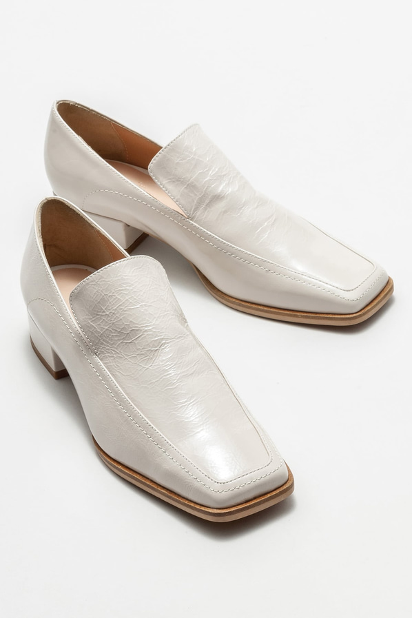 Bej deri topuklu kadın ayakkabı - Elle Shoes