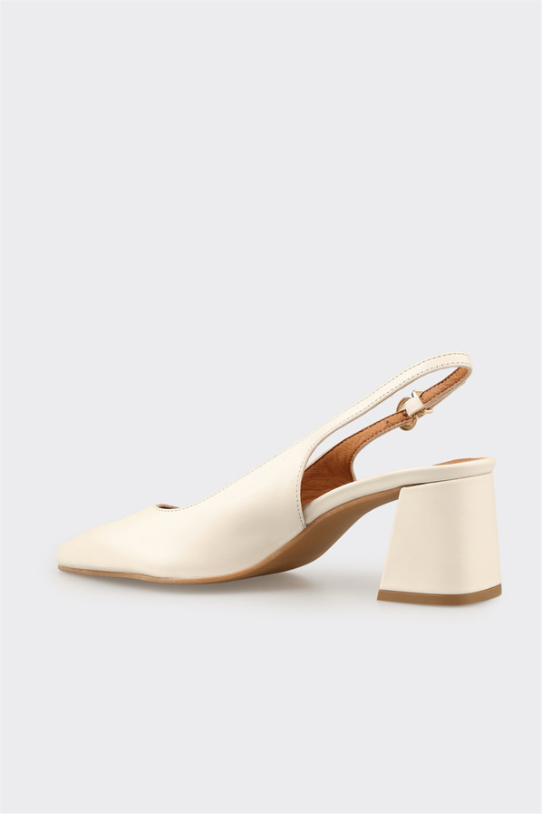 Bej deri topuklu kadın ayakkabı - Elle Shoes