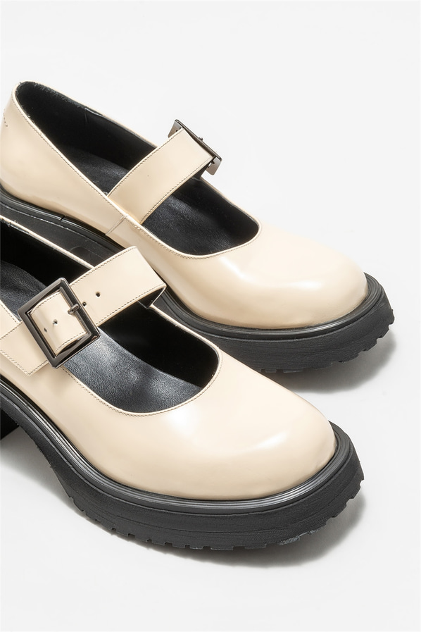 Bej deri topuklu kadın ayakkabı - Elle Shoes