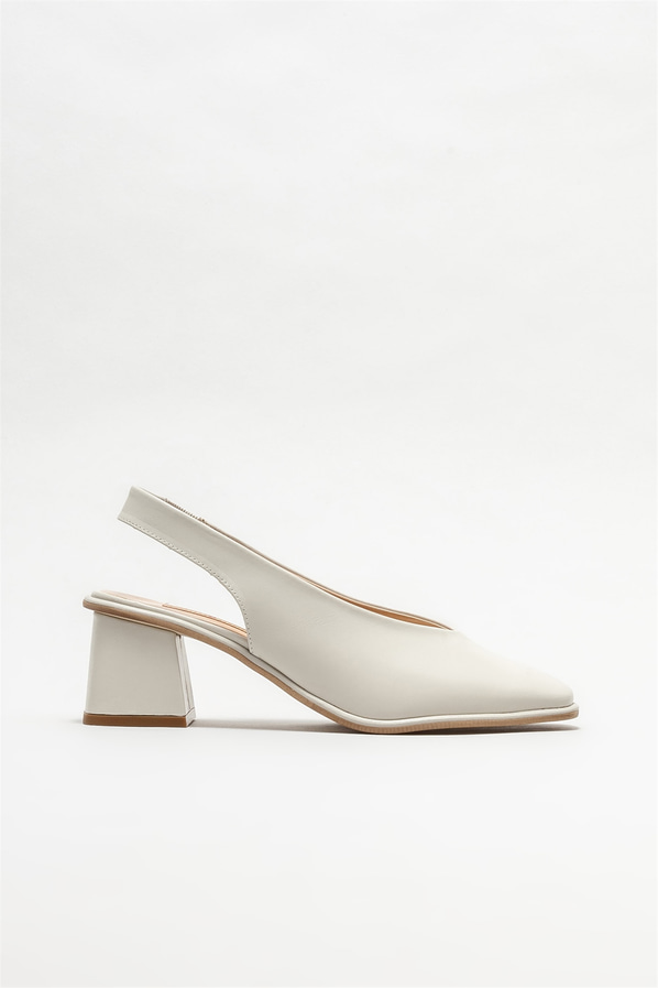 Bej deri topuklu kadın ayakkabı - Elle Shoes