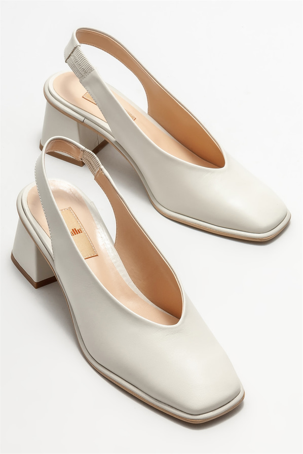Bej deri topuklu kadın ayakkabı - Elle Shoes
