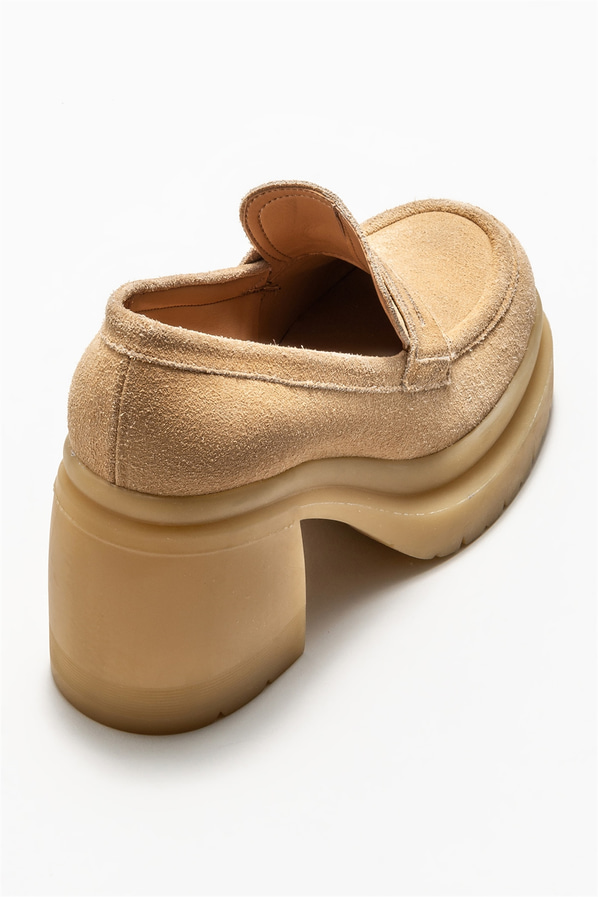 Bej deri topuklu kadın ayakkabı - Elle Shoes
