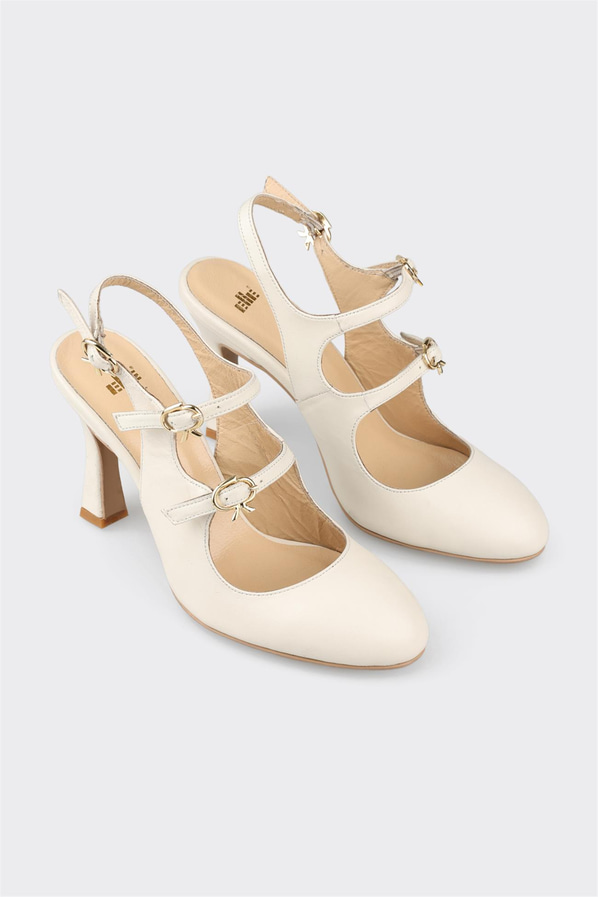 Bej deri topuklu kadın ayakkabı - Elle Shoes
