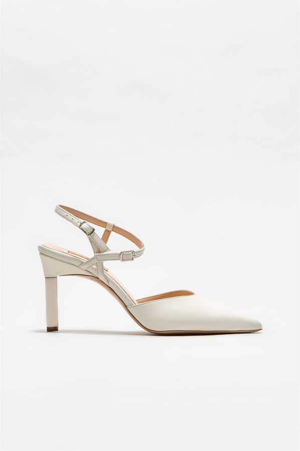 Bej deri topuklu kadın ayakkabı - Elle Shoes