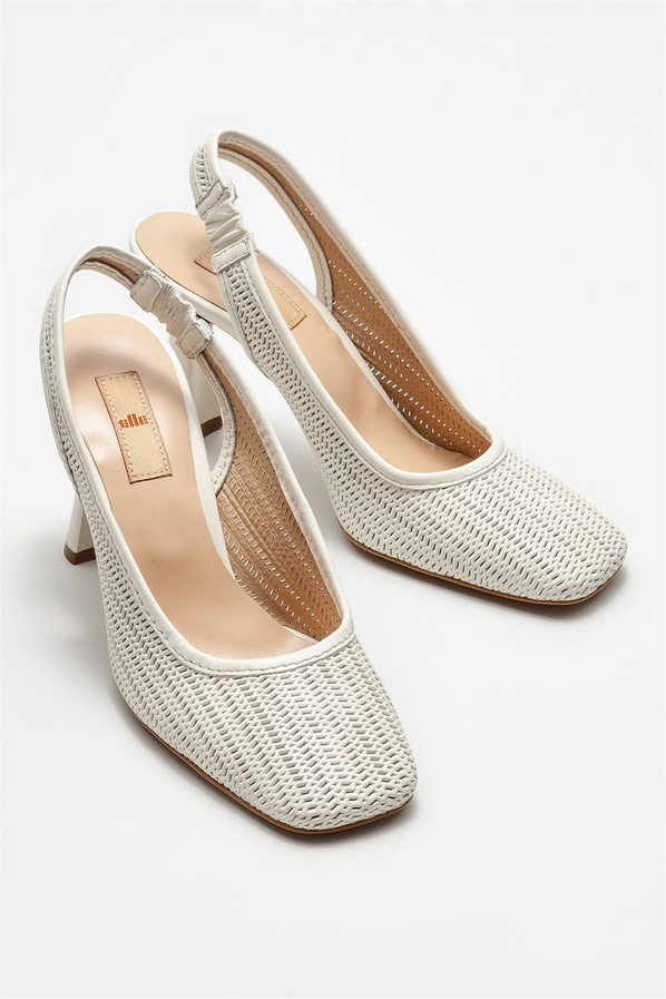 Bej deri topuklu kadın ayakkabı - Elle Shoes