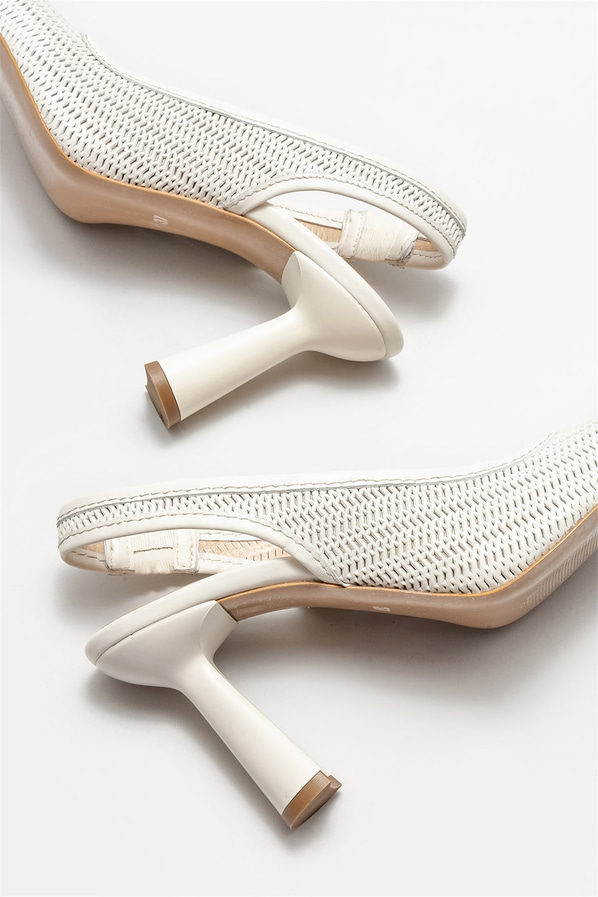 Bej deri topuklu kadın ayakkabı - Elle Shoes