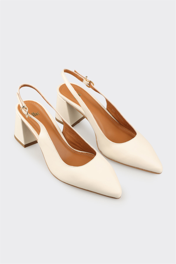 Bej deri topuklu kadın ayakkabı - Elle Shoes