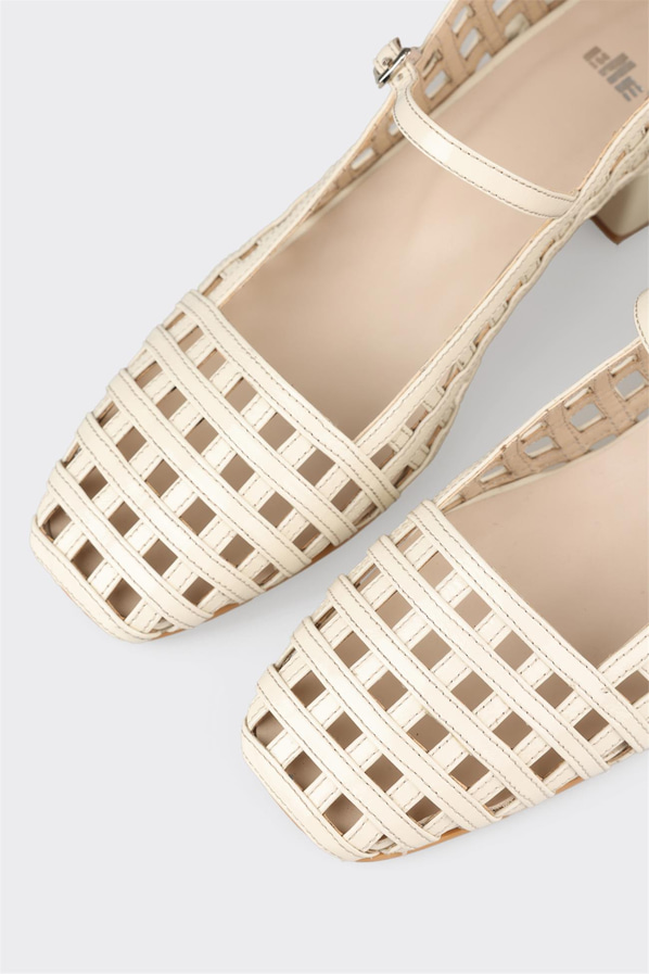 Bej deri topuklu kadın ayakkabı - Elle Shoes