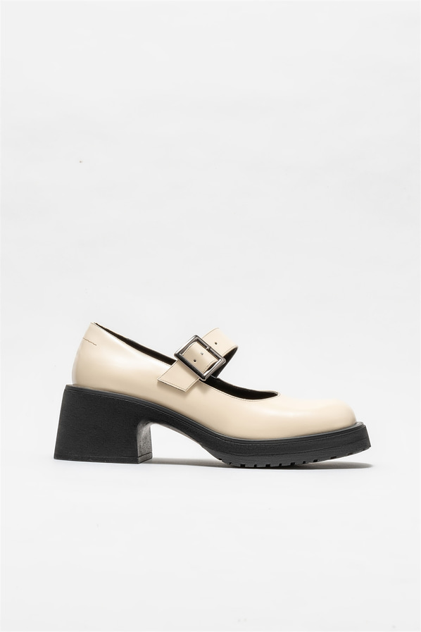 Bej deri topuklu kadın ayakkabı - Elle Shoes