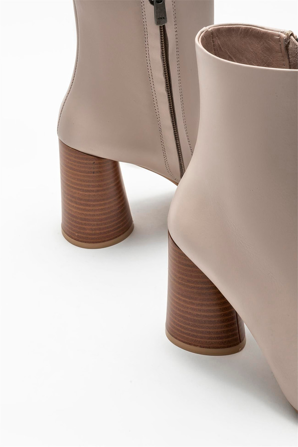 Bej deri topuklu kadın bot - Elle Shoes