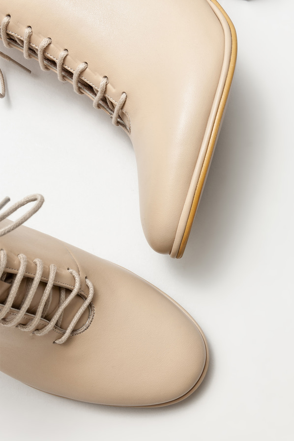 Bej deri topuklu kadın bot - Elle Shoes