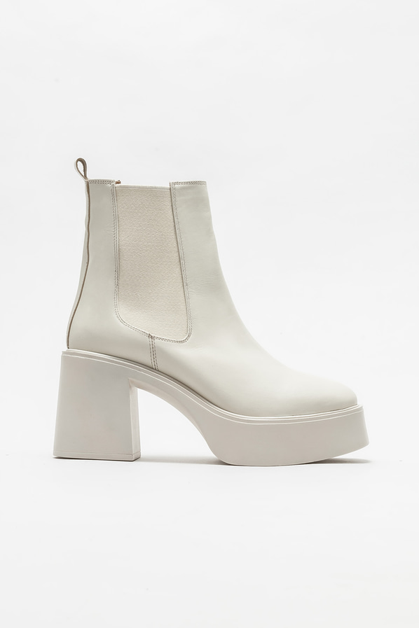 Bej deri topuklu kadın bot - Elle Shoes