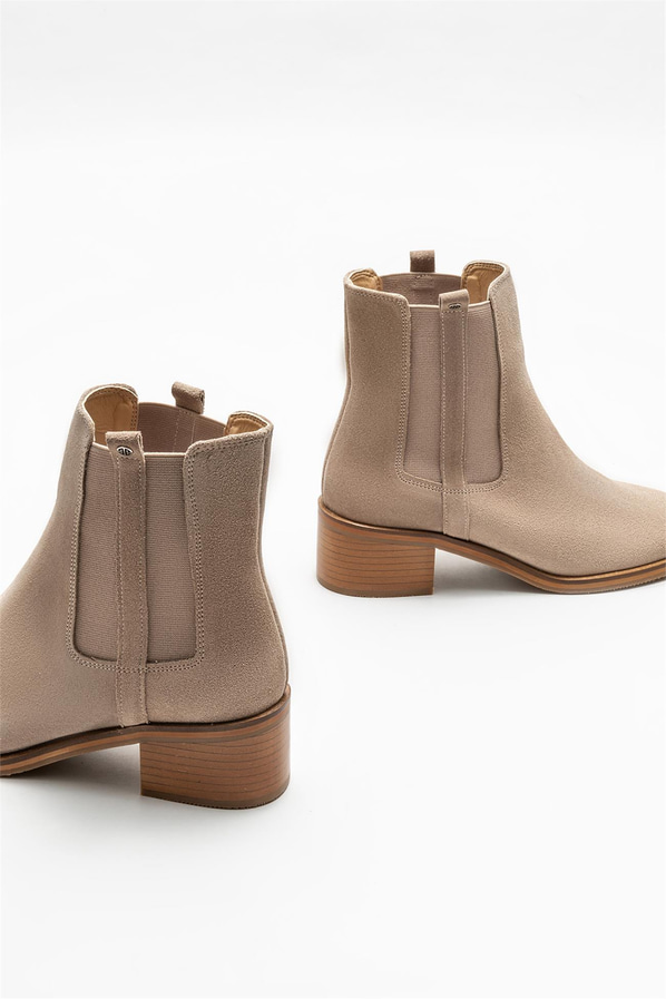 Bej deri topuklu kadın bot - Elle Shoes