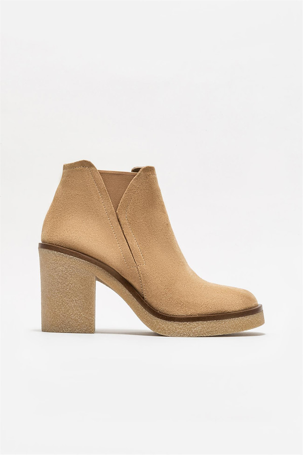 Bej deri topuklu kadın bot - Elle Shoes