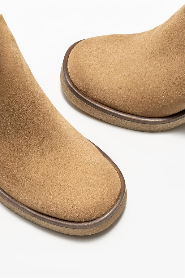 Bej deri topuklu kadın bot - Elle Shoes