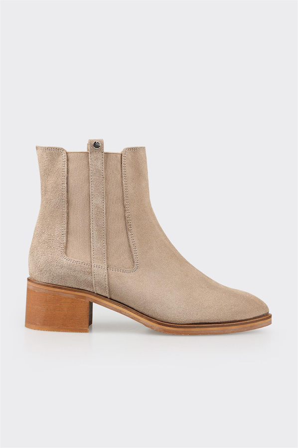 Bej deri topuklu kadın bot - Elle Shoes
