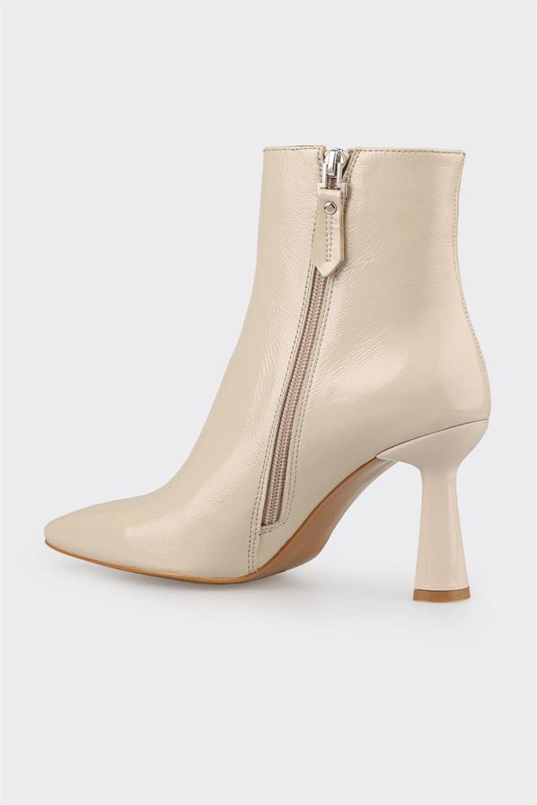Bej Deri Kadın Topuklu Bot