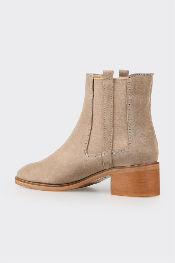 Bej deri topuklu kadın bot - Elle Shoes