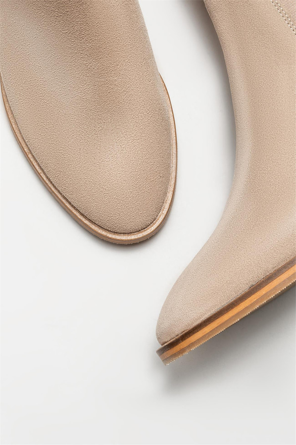 Bej deri topuklu kadın bot - Elle Shoes