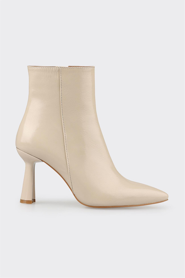 Bej Deri Kadın Topuklu Bot